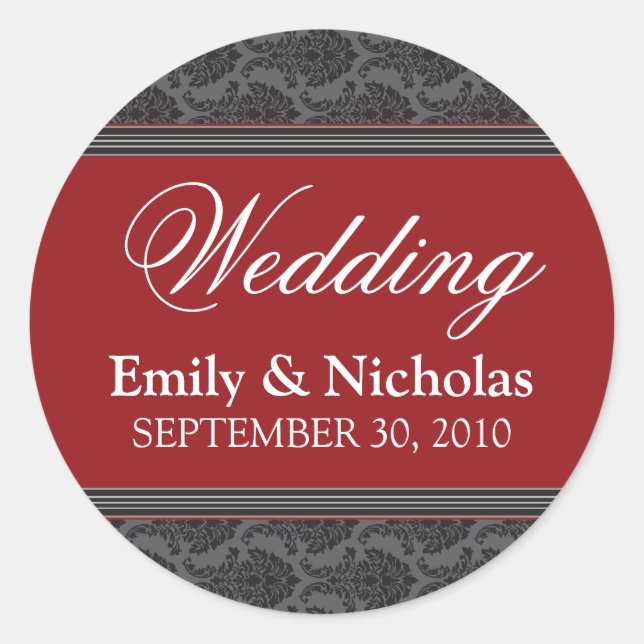 Vintage Damask Cranberry Wedding Invitation Seal (Front)