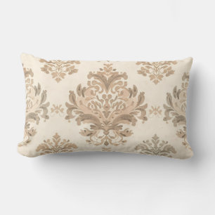 Vintage Damask Elegant Beige French Farmhouse Lumbar Pillow