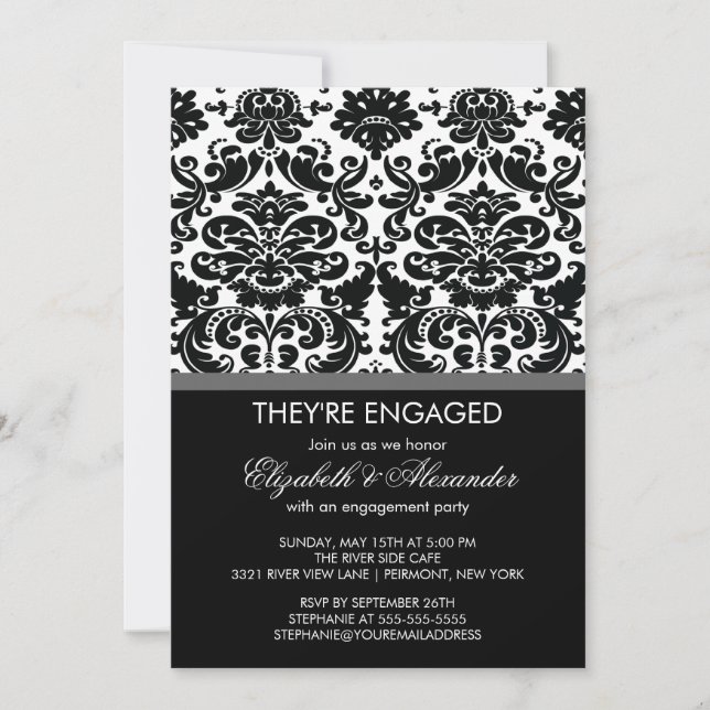 Vintage Damask Engagement Party Invitation (Front)