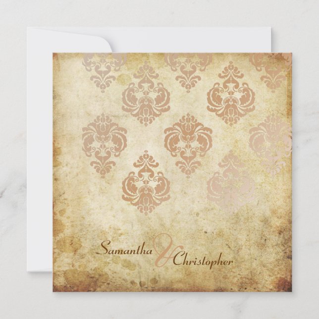 Vintage Damask/faux copper wedding invitations (Front)