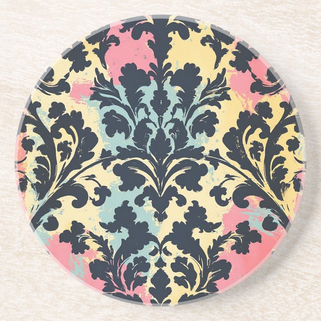 Vintage Damask Flourish Pattern Coaster (Front)