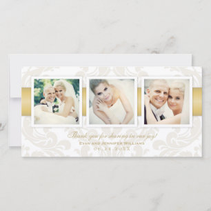 Vintage Damask Gold Wedding Photo Collage Thank You Card