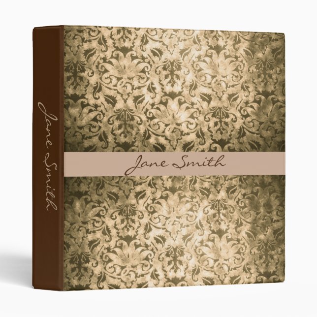Vintage damask gothic brown stylish grunge binder (Front/Spine)