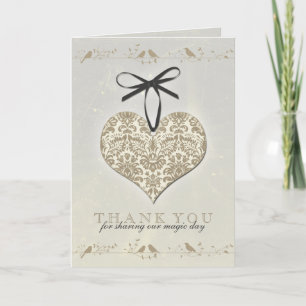 Vintage Damask Heart Argent Mariage Merci en or