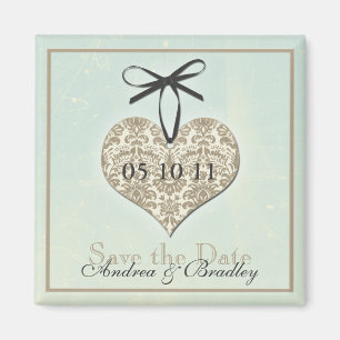 Vintage Damask Heart Monogram Mariage Magnet