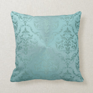 Vintage Damask in Pale Aqua Antique Throw Pillow