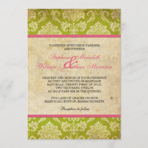 Vintage Damask Invitation in Pink and Green