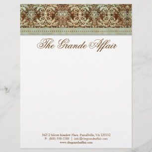 Vintage Damask Letterhead Brown Green