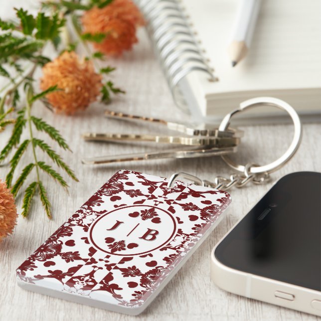 Vintage Damask Monogram Keychain (Front Right)