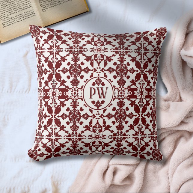 Vintage Damask Monogram  Throw Pillow (Creator Uploaded)