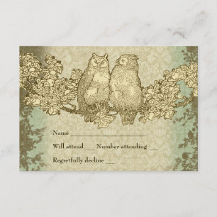 Vintage Damask Mr. and Mrs. Owl rsvp with envelope Card