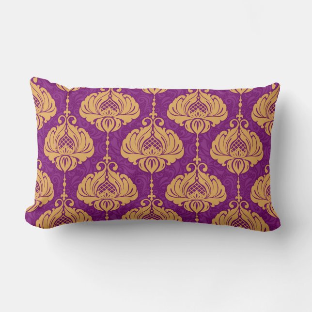 Vintage damask ornamental seamless pattern lumbar pillow (Front)