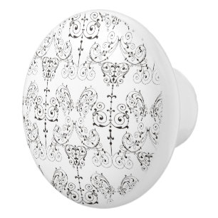 Vintage Damask Ornaments black + your background Ceramic Knob