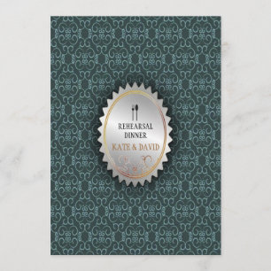 Vintage Damask Ornate Spoon Fork Rehearsal Dinner Invitation