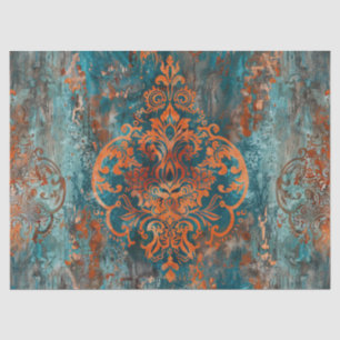 Vintage Damask Pattern Copper Teal Decoupage Tissue Paper