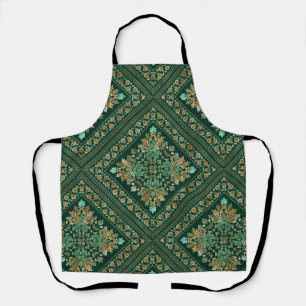 Vintage Damask Pattern - Emerald green and gold Apron