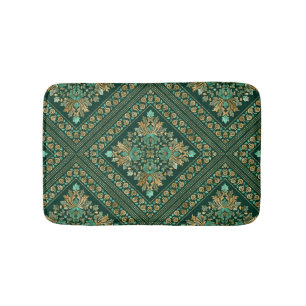 Vintage Damask Pattern - Emerald green and gold Bath Mat