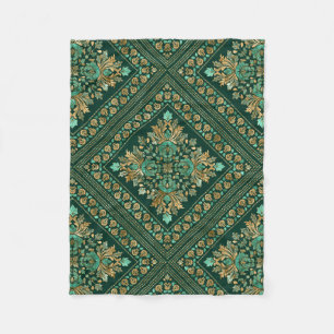 Vintage Damask Pattern - Emerald green and gold Fleece Blanket