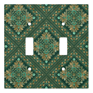 Vintage Damask Pattern - Emerald green and gold Light Switch Cover