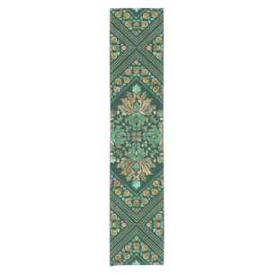 Vintage Damask Pattern - Emerald green and gold Short Table Runner