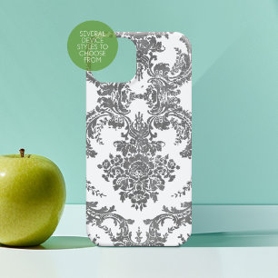 Vintage Damask Pattern - Grey and White iPhone 16 Case