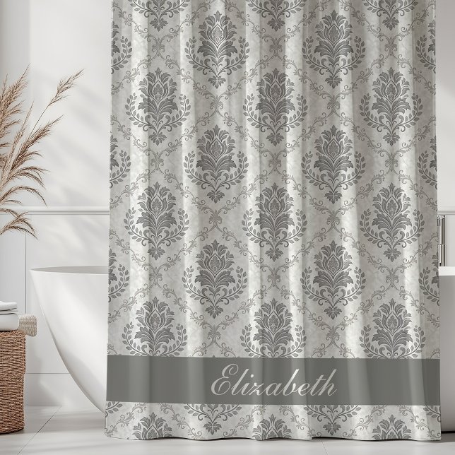 Vintage Damask Pattern Grey Monogram Name (Creator Uploaded)