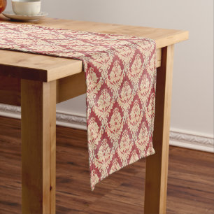 Vintage Damask Pattern In Cream And Red Medium Table Runner