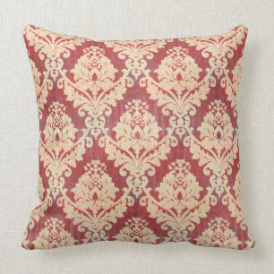 Vintage Damask Pattern In Cream And Red Throw Pillow