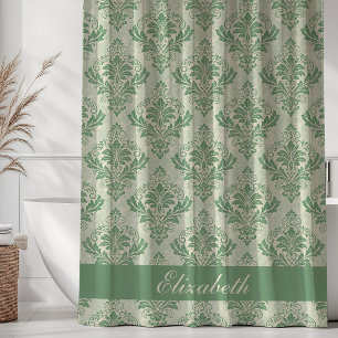 Vintage Damask Pattern Monogram Name Green