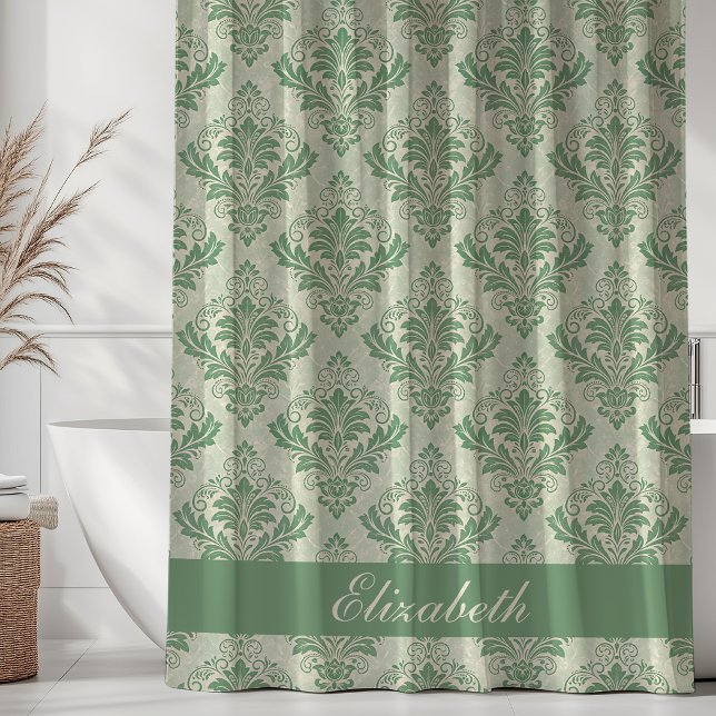 Vintage Damask Pattern Monogram Name Green (Creator Uploaded)