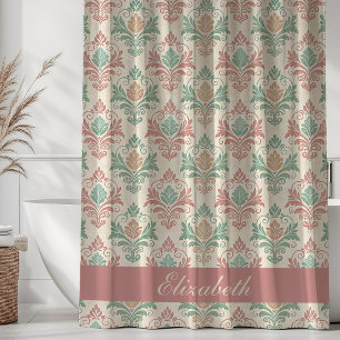 Vintage Damask Pattern Monogram Name Rose Mint