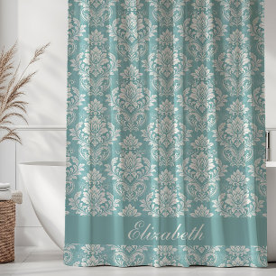 Vintage Damask Pattern Monogram Name Turquoise