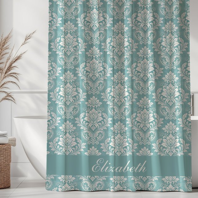 Vintage Damask Pattern Monogram Name Turquoise (Creator Uploaded)