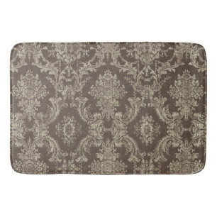Vintage Damask Pattern with Grungy Finish - browns Bath Mat