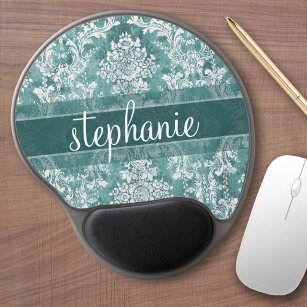 Vintage Damask Pattern with Grungy Finish Gel Mouse Pad