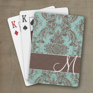 Vintage Damask Pattern with Monogram Playing Cards