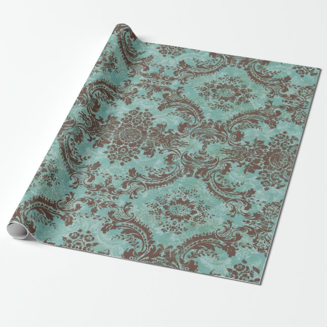 Vintage Damask Pattern with Monogram Wrapping Paper (Unrolled)