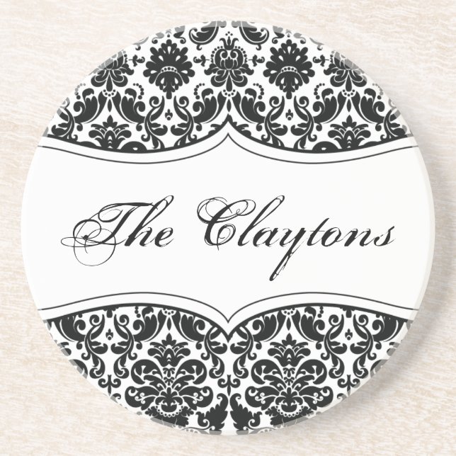 Vintage Damask Personalized Coaster (Front)