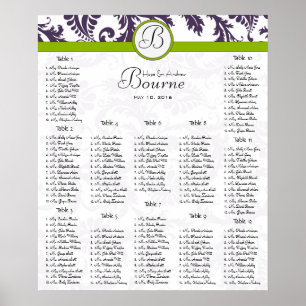 Vintage Damask Purple & Green Seating Chart