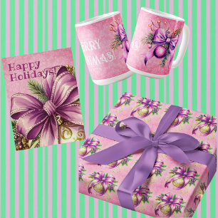 Vintage Damask Purple Pink Ornaments Christmas Coffee Mug