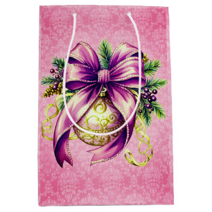 Vintage Damask Purple Pink Ornaments Christmas  Medium Gift Bag