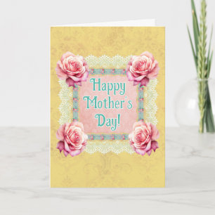 Vintage Damask Roses Lace Personalized Card