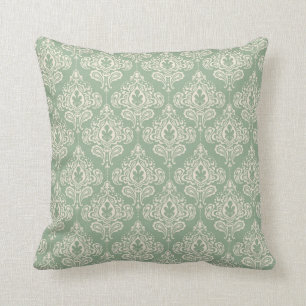 Vintage Damask - Sage Green Throw Pillow