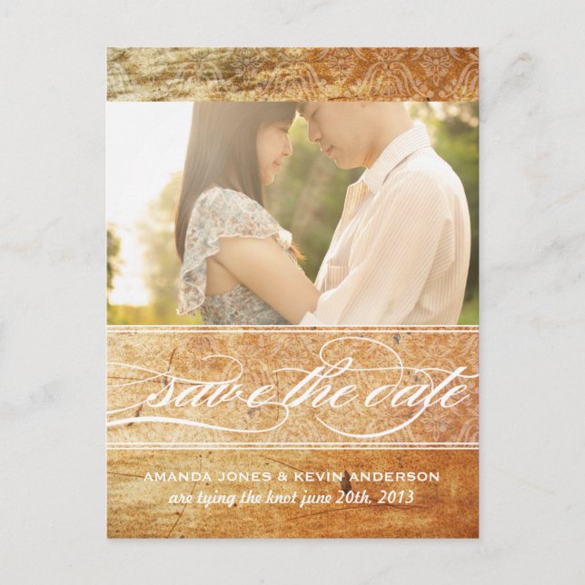 Vintage Damask Save the Date Announcement Postcard (Front)