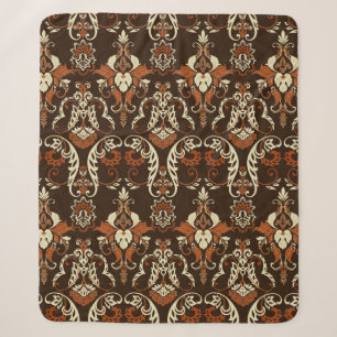 Vintage damask seamless pattern sherpa blanket