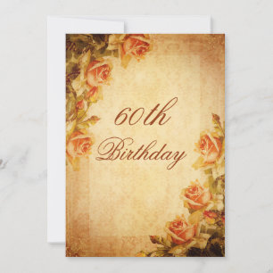 Vintage Damask Shabby Chic Peach Roses 60th Invitation