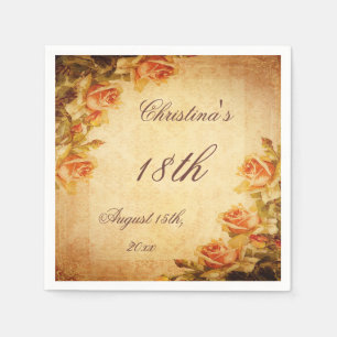 Vintage Damask Shabby Chic Peach Roses Serviettes Napkin