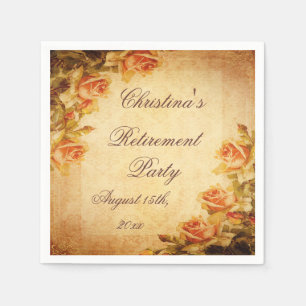 Vintage Damask Shabby Chic Peach Roses Serviettes Napkin