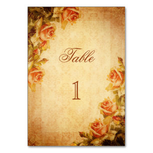 Vintage Damask Shabby Chic Peach Roses   Table Number