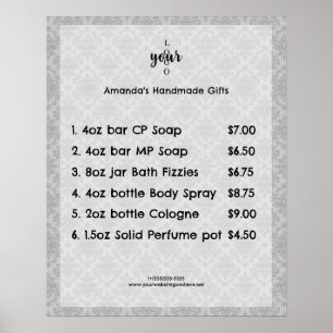 Vintage Damask Small Business Price List  Poster